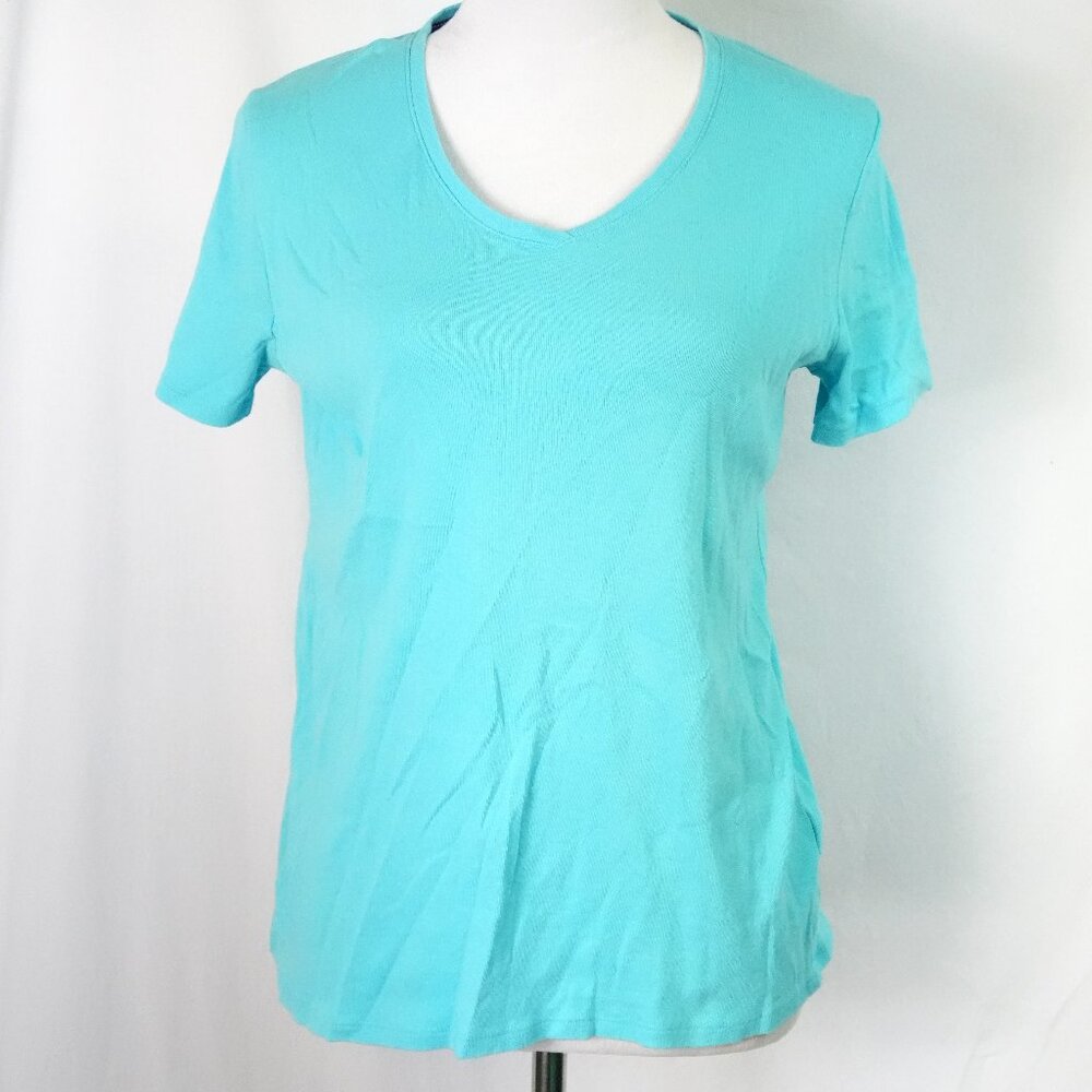 The Classic Tee 100% Cotton Croft & Barrow Womens Medium Teal Blue Shirt EUC